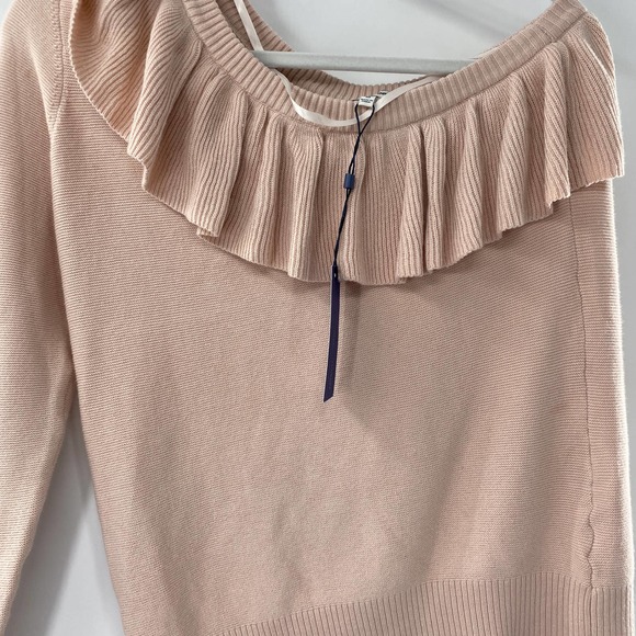 Rebecca Minkoff Stacey Ruffle Popover Knit One-shoulder Sweater Pale Pink Md - Picture 8 of 10